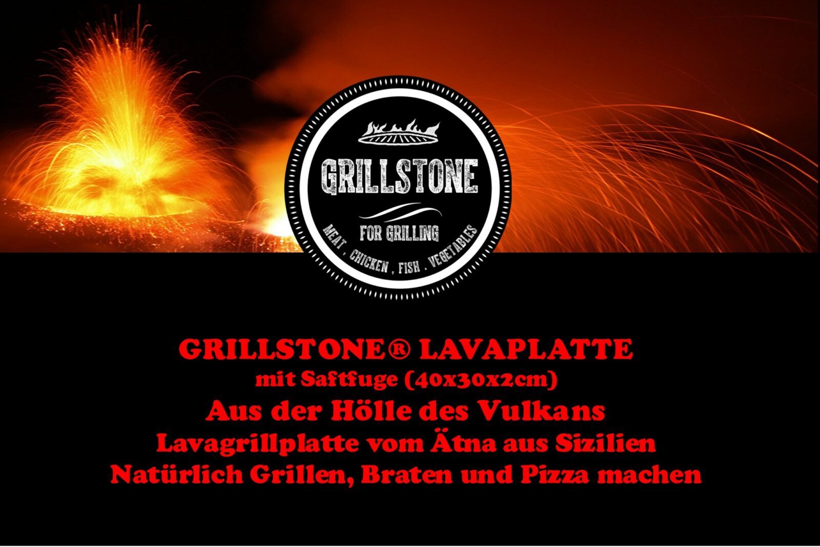 Grill und Pizzaplatte Lava von Grillstone® Maße 40 x 30 x 2 cm - UDENHEIM  BBQ SHOP