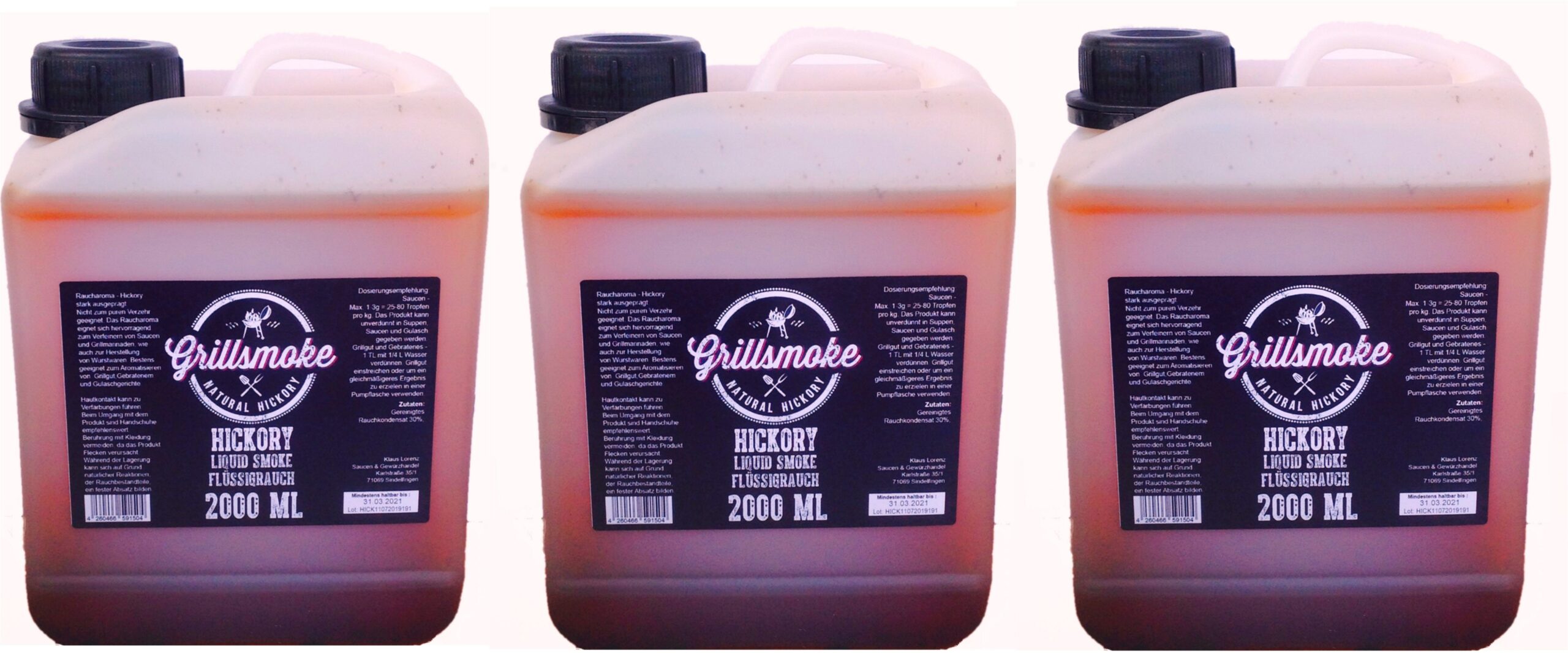 Grillsmoke® Flüssigrauch, Liquid Smoke Hickory pur 3 x 2L (1L € 7,66) -  UDENHEIM BBQ SHOP