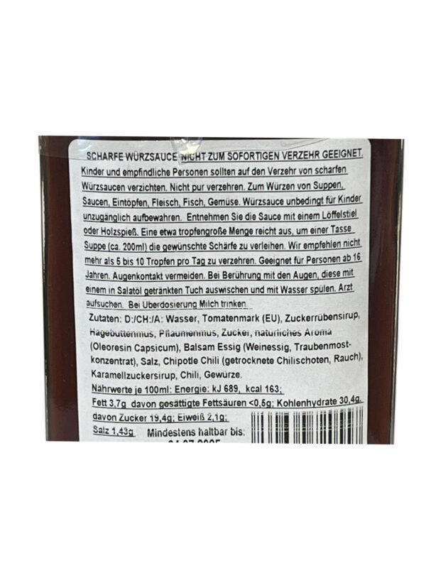 Hardcore - Extrem scharfe BBQ Würzsauce 95ml (1L €157,68) – Bild 2